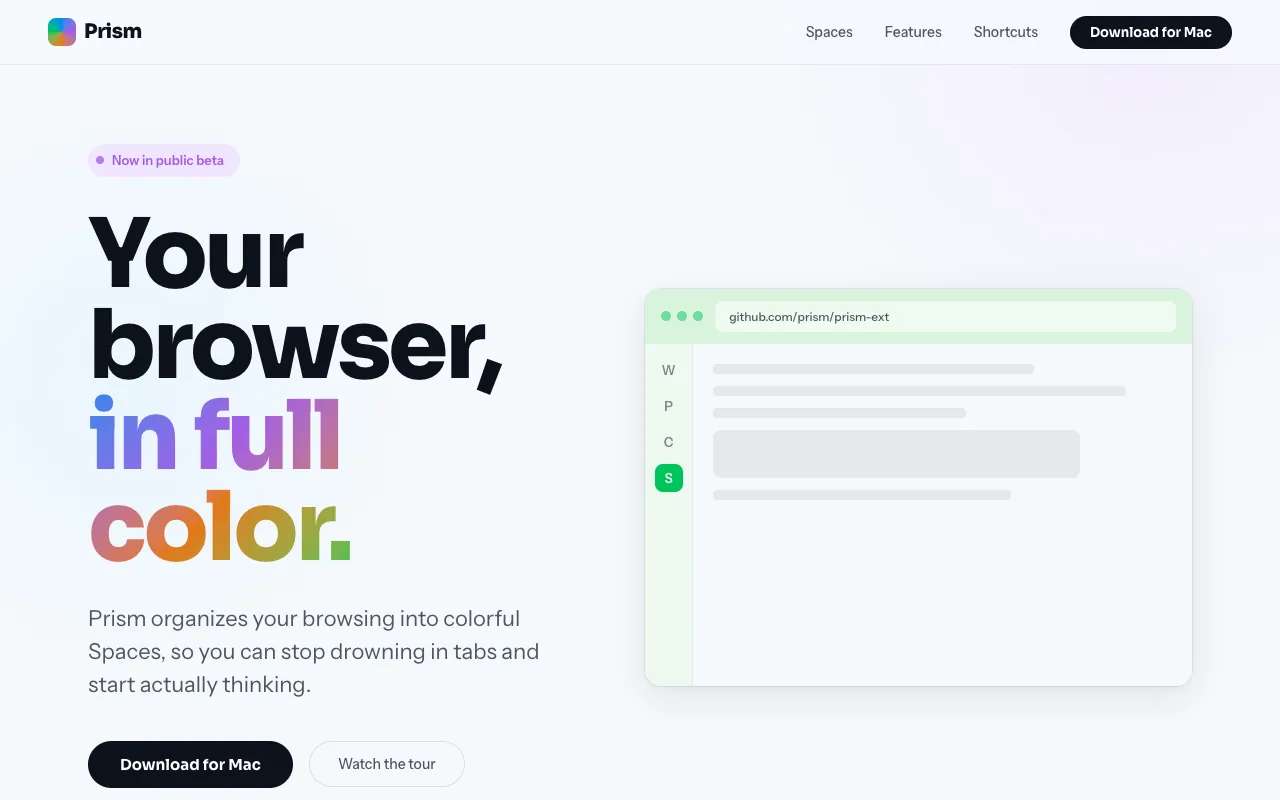 Prism Browser Landing