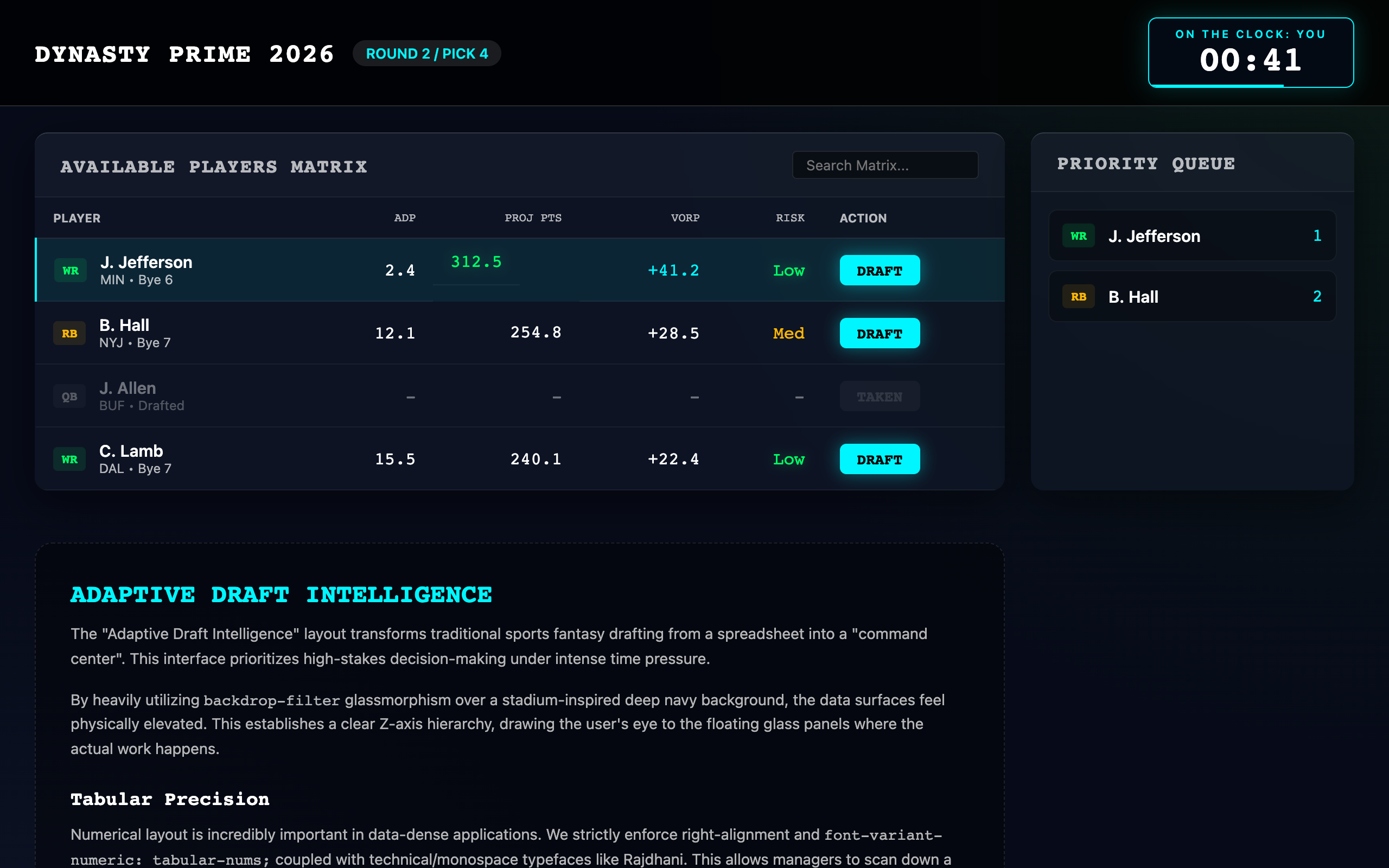 Sports Fantasy Draft Board